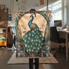 Peacock with Fanned Tail  Print Flannel Blanket, High quality Comfortable for All Seasons, Home Decor, Warmth and Comfort