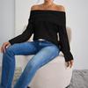 Women -color One-shoulder Slim And Fashionable Long-sleeved Knitted Sweater Top