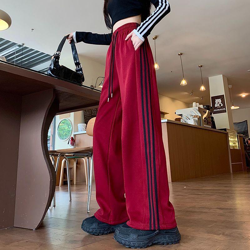 High-waisted Sweatpants for Women In Spring and Autumn New Loose Straight Slimming Three-bar Wide-leg Casual Drooping Sweatpants