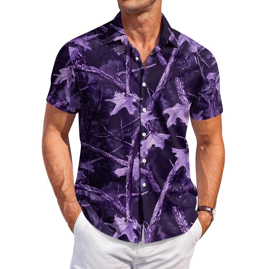 Men's Casual Short Sleeve Shirt Button Down Lightweight Breathable Fabric Camouflage Print Summer Beach Shirt