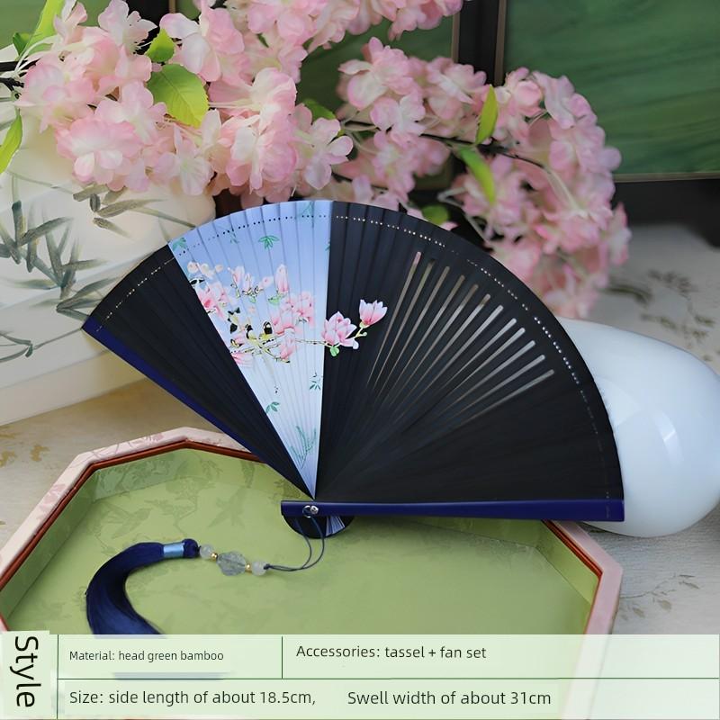 Fan Full Bamboo Folding Fan Carved Foldable Mini Fan Small Size Portable Chinese Style Chinese Ancient Style Dance Fan Green for Women