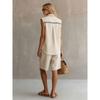 Women Linen Sleeveless Shirt And Shorts Set Summer Casual
