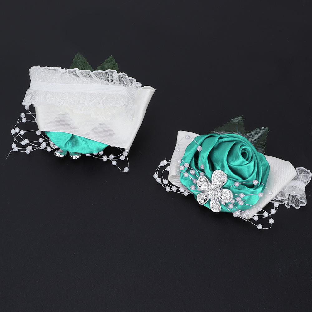 2pcs Hand Flower Bridesmaid Wrist Corsage Wedding Decorations    ;Wine Red: