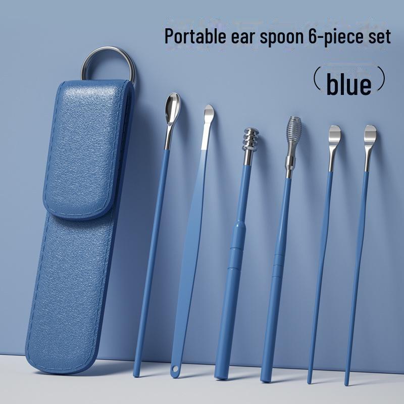 6-piece set of portable ear picks with keychain for adults, household use