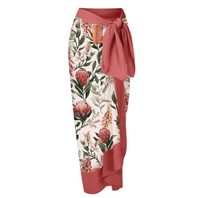 

Юбка миди в европейском и американском стиле для отпуска с завязками и принтом, пляжное платье 22067248 One Size