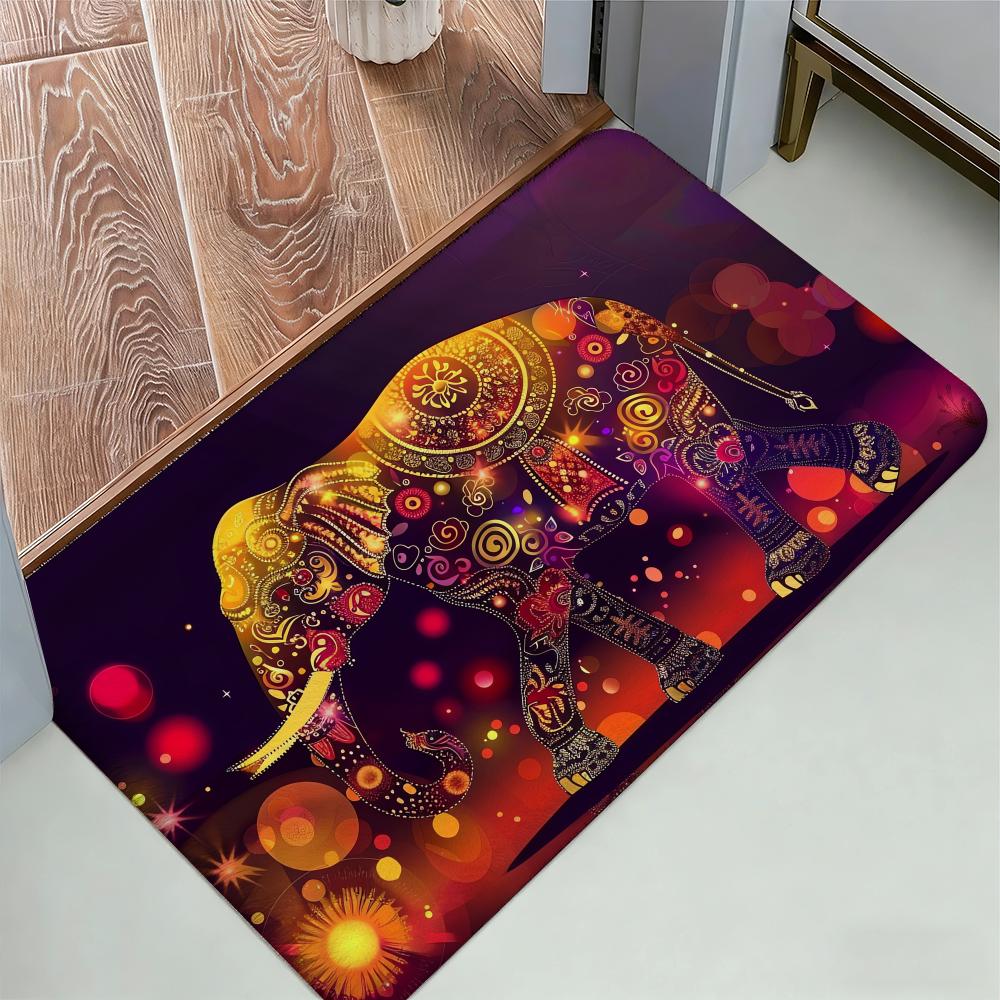Elephant Mandala Art Floor Mat Cozy Flannel Soft Thick Non-Slip Mat For Living Room Bedroom Kitchen Decor Rugs