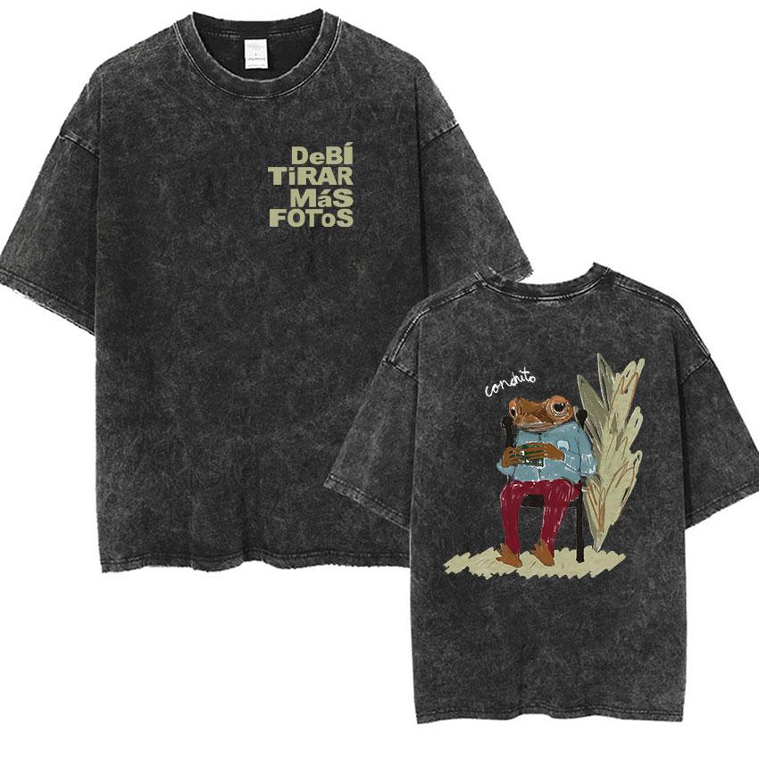 Rolig Debi Tirar Mas Fotos DTMF Vintage Tvättad T-shirt Bad Bunny Album 2026 Merch T-shirts Herr Dam Harajuku Överdimensionerad T-shirt