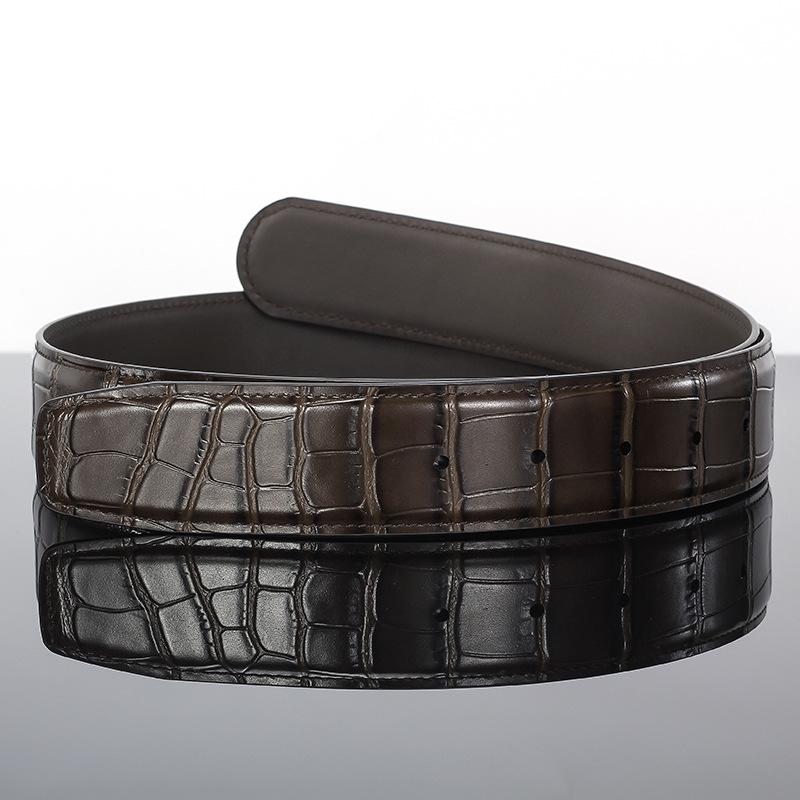 Mei Mary Smooth buckle belt, double-sided cowhide crocodile pattern belt, genuine leather