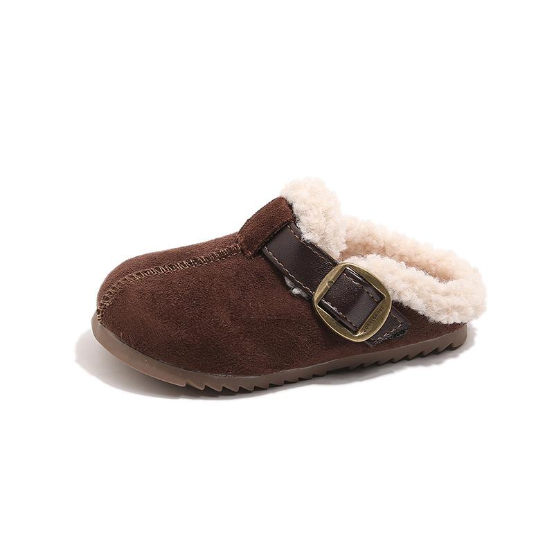 Children's cotton slippers, new winter style, girls' slip-on lamb wool shoes, fleece-lined for warmth, baby shoes