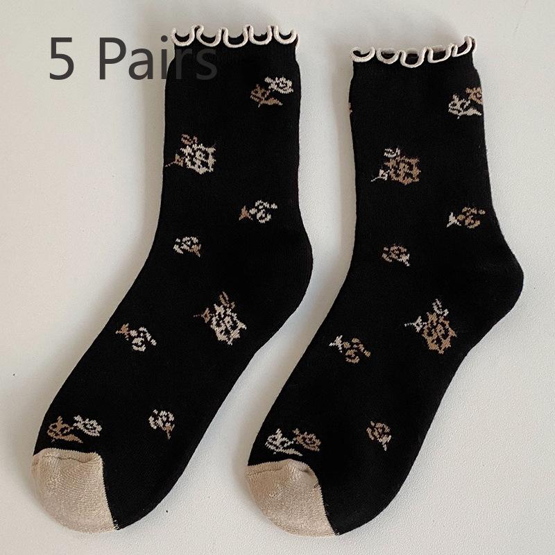 5 Pairs of Women's Autumn and Winter Fleece and Thickened Warm and Cute Loop Socks