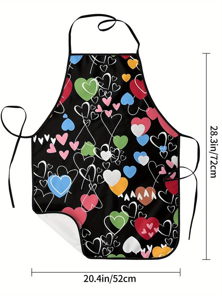 Colorful Heart Apron Rainbow Pattern Kitchen Cooking Baking Gift For Valentine Day Love Theme Chef Wear Cute Design