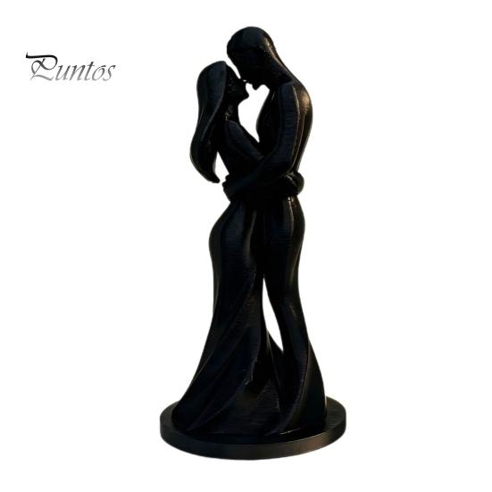 Minimalist Couple Statue 3D Printed Black & White Hugging Statue, Modern Sculpture with Abstract Embrace Dust Wipe Figurine Form, Romantic Desk Decor