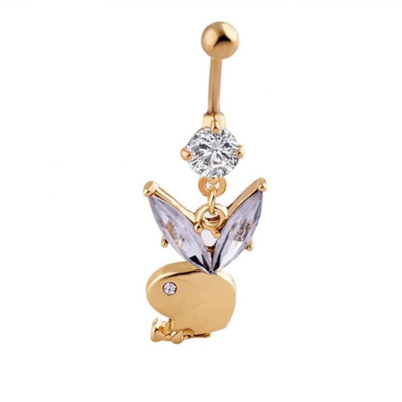 Piercing A Rabbit Cute Animal Rabbit Bunny Alloy Rhinestones Belly Navel Ring Body ...