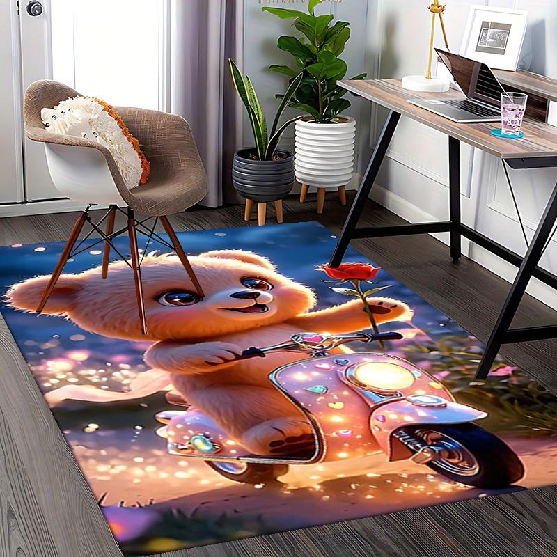 1pc Teddy Bear with Rose Chair Mat - Anime Cartoon Design, Non-Slip Carpet for Office and Home Decor, Suitable for All Seasons.C040