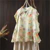 Johnature Women Chinese Style Print Floral Shirts Stand Sleeveless Button Summer Blouses Vintage Female Shirts