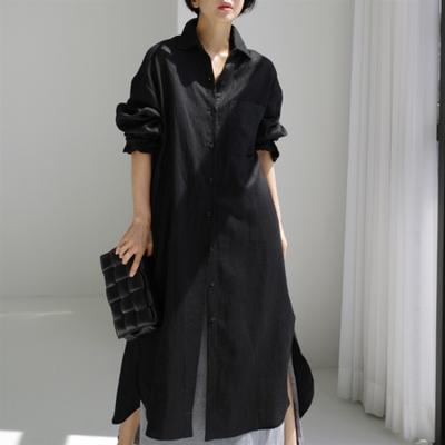 Black Shirt, Dress, Small Temperament, Loose Belly Covering, Long Sleeve Lining Dress.