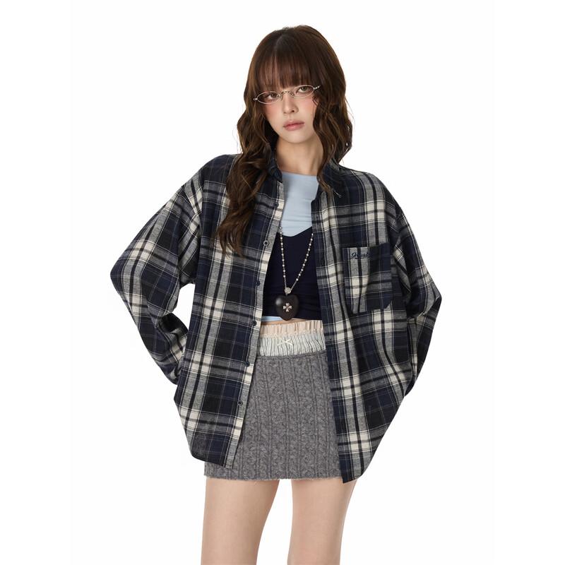 GROUND ZERO Unisex Plaid Color-Block Long Sleeve Shirt