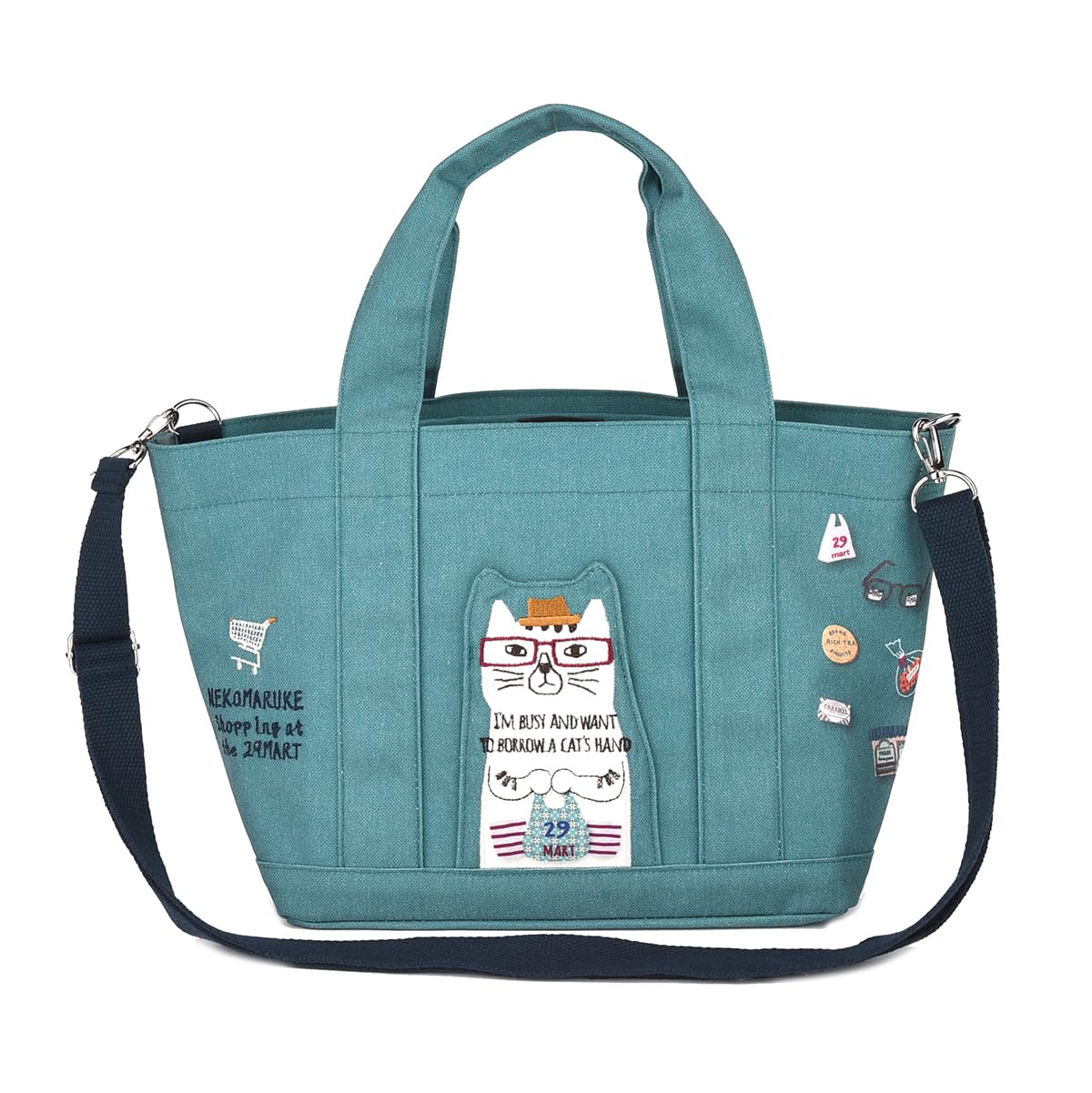 Kusguru Japan Nekomaruke Двусторонняя раздельная сумка-тоут для женщин, 258510, Сине-зеленый