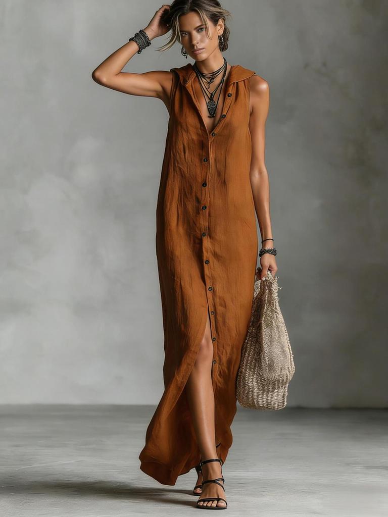 Summer New Ruffles Dress Sleeveless Hooded Long Dress Women's Clothing