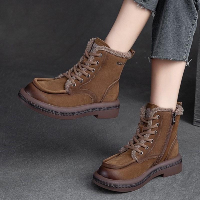 Fashion GKTINOO 4cm Cow Suede Genuine Leather Comfy Booties Spring Winter Plush Women ZIP Autumn Wedge Ankle Loafer Rubber Warm Shoes
