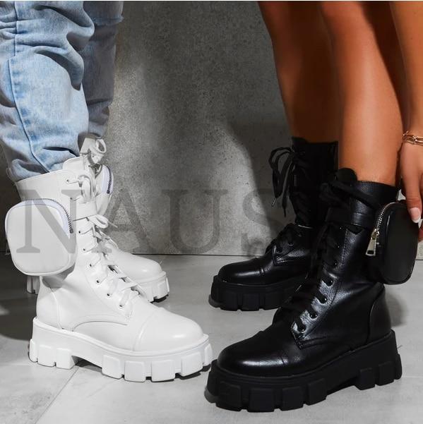 Moda invierno Botas de moto Cuñas Botas planas Mujer Tacón alto Plataforma  PU Botas de cuero Cordones Hasta Zapatos de mujer Botines negros comprar a  buen precio — entrega gratuita, reseñas reales