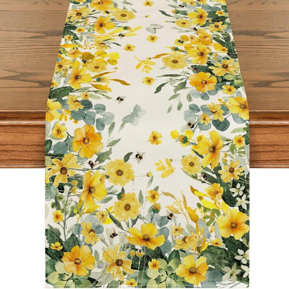 Spring Watercolor Flower Table Runner - Indoor/Outdoor Dining & Home Decor
