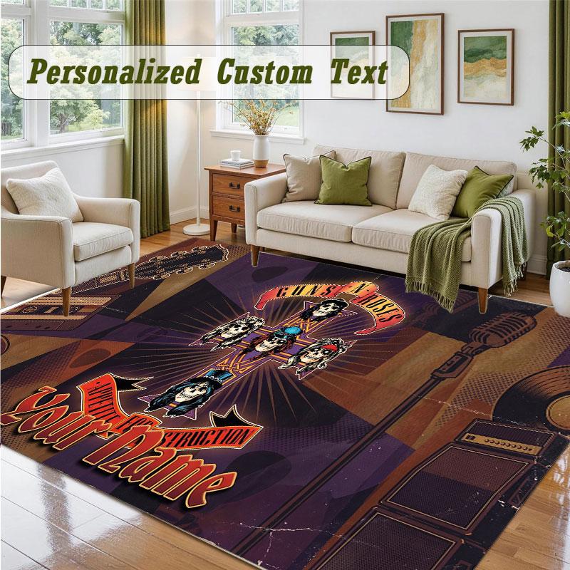 Crystal Velvet Square Rug Custom NameGuns N’ Roses Pattern Non Slip Home Floor Decor Rug