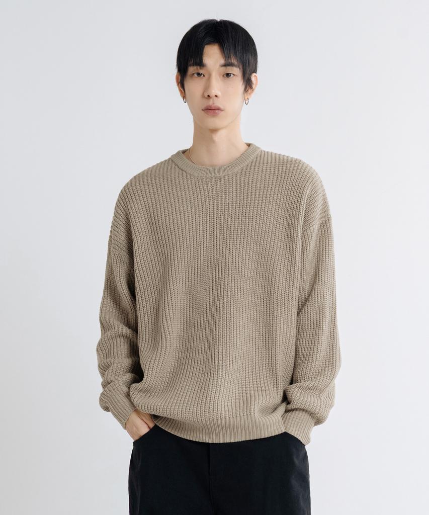 LEMAIN SECOND Oversized Voluminous Washable Crew Neck Hazzi Knit [Beige]