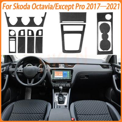 Car Interior Accessories Sticker Carbon Fiber Window Button Lifting Gear Shift Panel For Skoda Octavia(Except Pro) 2017-