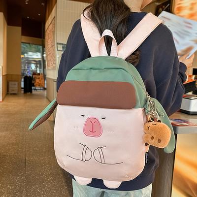 Creative Funny Hat Capybara Bag Cute Capibala Large-capacity Multi-layer Contrast Color Backpack Stylish Cute Schoolbag