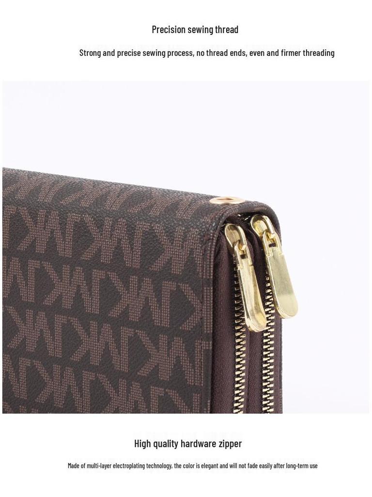 Portfel damski w stylu koreańskim, wzór 2025, kopertówka z podwójnym zamkiem błyskawicznym z nadrukiem, dwuwarstwowa, duża pojemność, torba na telefon