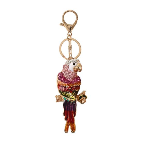 Keychain Pendant Colorful Rhinestone Macaw Parrot Charm Key Chain with Lobster Clasp Keys Backpacks Bag Accessories