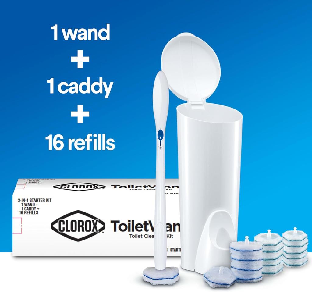 Toilet Cleaning System - ToiletWand, Storage Caddy and 12 Heads (Package May Vary)
