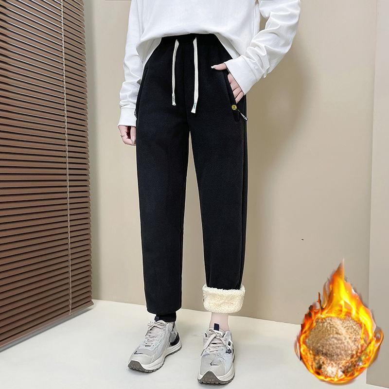 

Зимние спортивные штаны из овечьей шерсти размера плюс 8XL, женские повседневные спортивные штаны, свободные двусторонние штаны на кулиске размера плюс с плюшевой подкладкой M чёрный