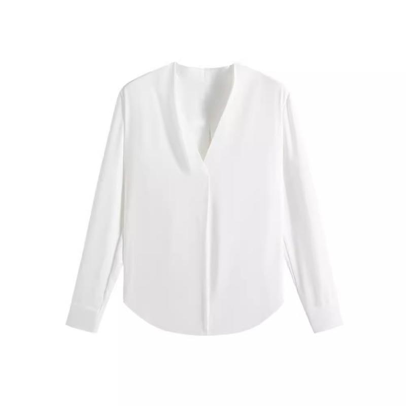 Women Solid White V Neck Short Sleeve Loose Casual Office Blouse