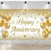 White Gold Happy Wedding Anniversary Banner for 5 10 15 20 25 30 40 50 for Couple, Happy Anniversary Decorations, Surprise for Parents Cheers To