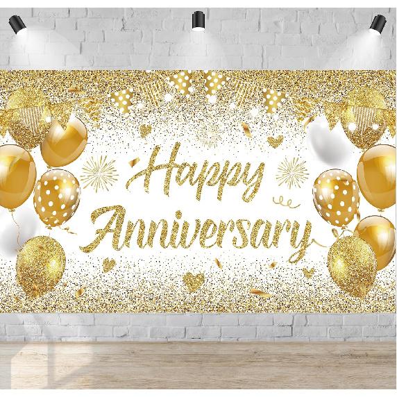 White Gold Happy Wedding Anniversary Banner for 5 10 15 20 25 30 40 50 for Couple, Happy Anniversary Decorations, Surprise for Parents Cheers To