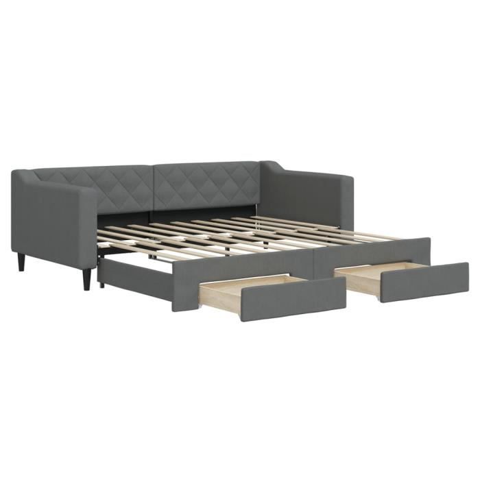 VidaXL Lit de jour avec gigogne et tiroirs gris foncé 90x190 cm tissu 3197473