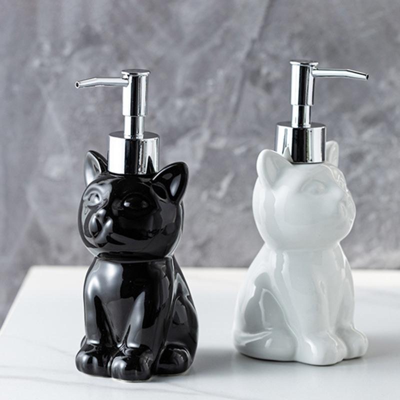 Elegante Keramik-Spenderflasche für Lotion, Handseife und Desinfektionsmittel, nachfüllbarer Behälter mit Katzenmotiv, Haushaltshelfer