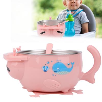 Stainless Steel Water Injection Insulation Bowl Baby Cute Tableware with Suction Cup