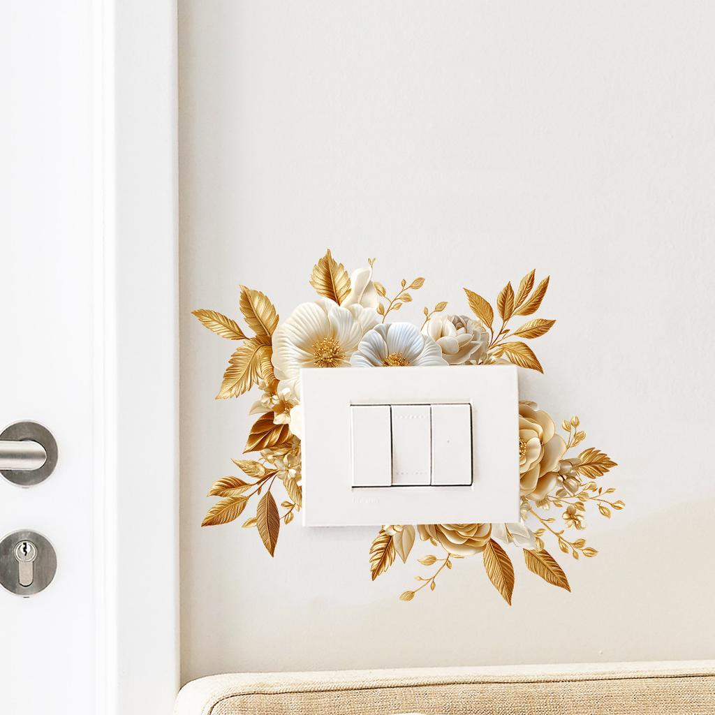 Luxurious Golden Floral Leaf Switch Stickers for Home Wall Decoration