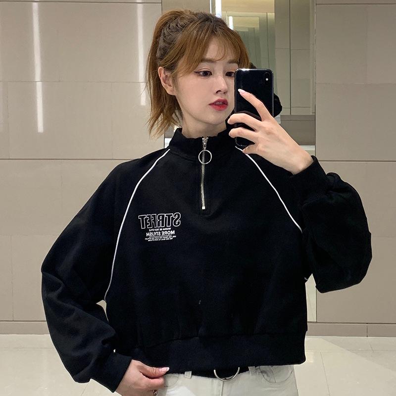Women's Stand Collar Zipper Sweatshirt - 2022 Autumn/Winter Streetwear Pullover, Korean Style Loose Jacket