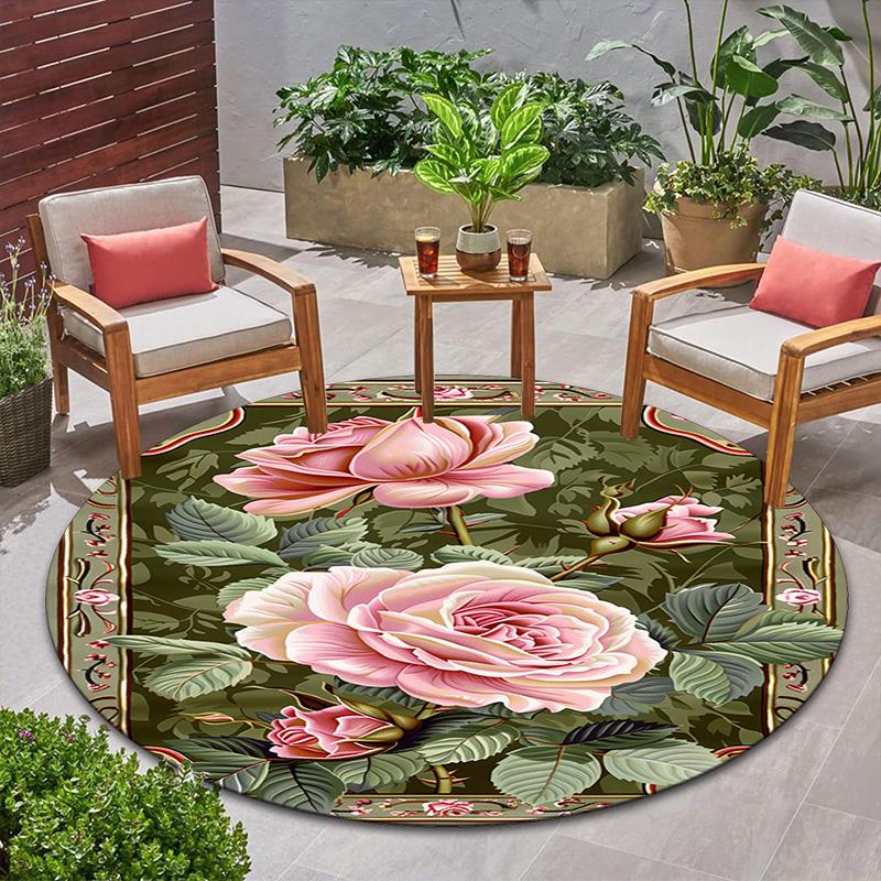 Rose Garden Elegance Round Rug Home Soft Decorative Anti Slip Yoga Table And Chair Mat Carpet Outdoor Floor Mat Carpet S5