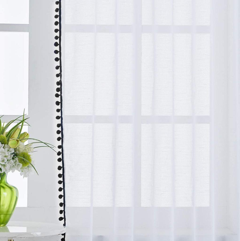 Semi-Blackout Sheer Voile, Rod Pocket Hanging, Lightweight Window Drapes for Bedroom Living Room, Boho Home Decor
