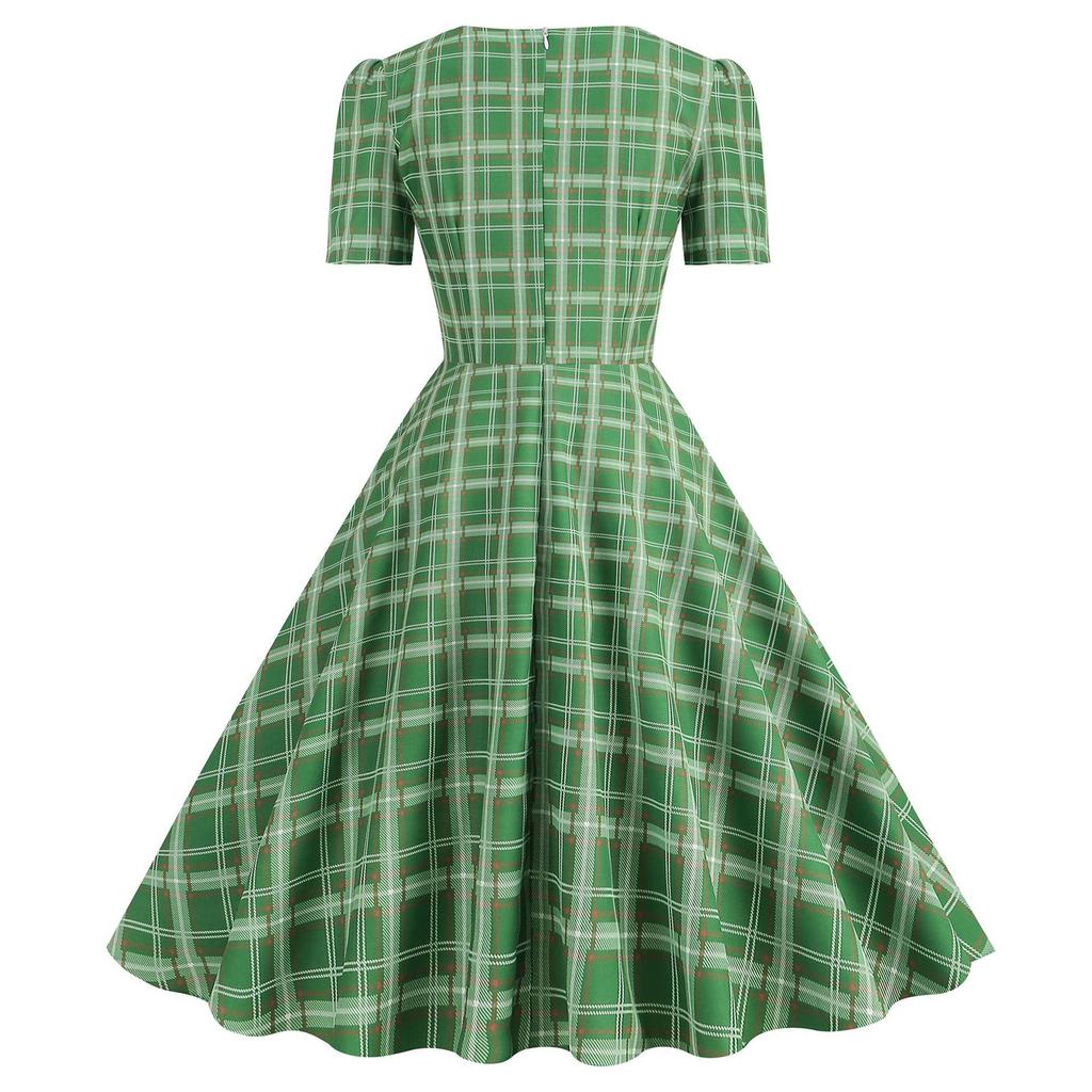 Women's Fashion Temperament Retro Polka Dot Lace-up Backless Set Neck Big Swing Puffy Casual Performance Dress