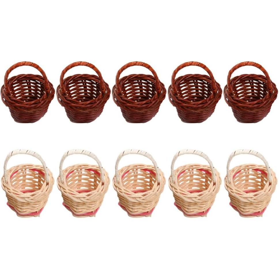 ABOOFAN 10 Pcs Mini Woven Baskets with Handles Miniature Flower Basket Wicker Picnic Basket Tiny Party Favor Container Farmhouse Decor for Crafts