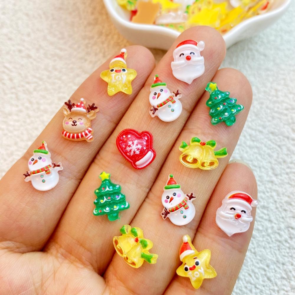 50 Adet Yeni Sevimli Reçine Mini Noel Kardan Adam, Ağaç, Yaşlı Adam Koleksiyonu Düz Sırt Manikür Parçaları Bezemeler saç fiyonkları