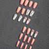 Coffin Press On Nails, Pink White Glossy Fake Nails With Flower Line Designs, Acrylic All Cover False Nails For Women And Girls 24pcs