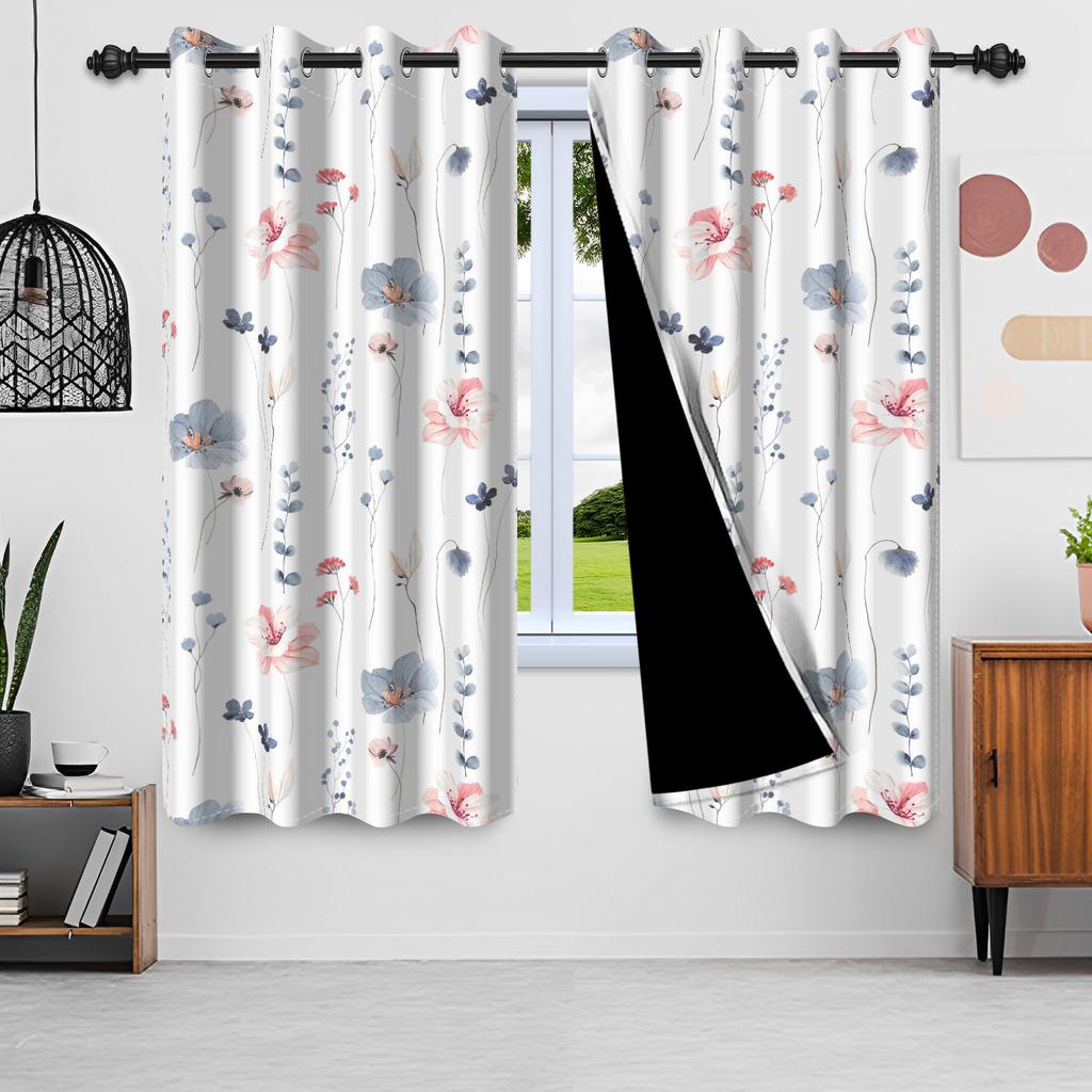 2 Stück/Set Floral- und Blättervorhang Boho Zweig Baum Pflanzenmuster Schlafzimmer Wohnzimmer Dekoration Verdunkelungspolyestervorhänge