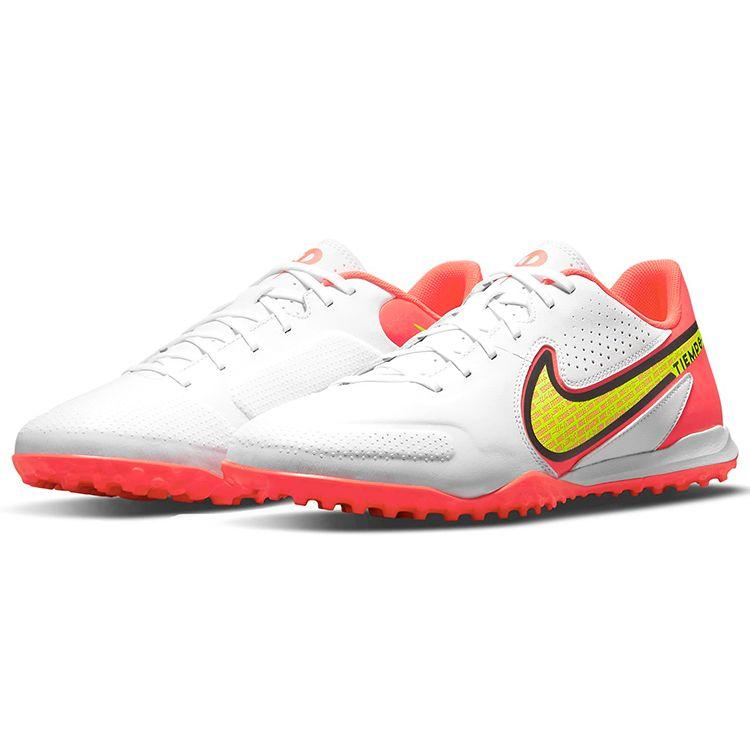 Nike Tiempo Legend 9 Academy Lace Logo TF (Rubber Studs) Firm Ground Artificial Grass Fitting Soccer Shoes Unisex Soccer Shoes White Red DA1191-176